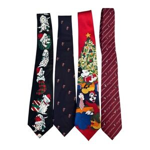 Y2K Mens Christmas Novelty Necktie Lot 4Pc Disney Mickey Hallmark Keith Daniels
